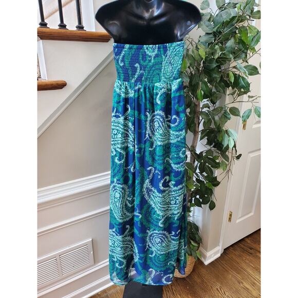 Old Navy Women's Blue & Green Polyester Off The Shoulder Long Maxi Dress Size S - Picture 4 of 14